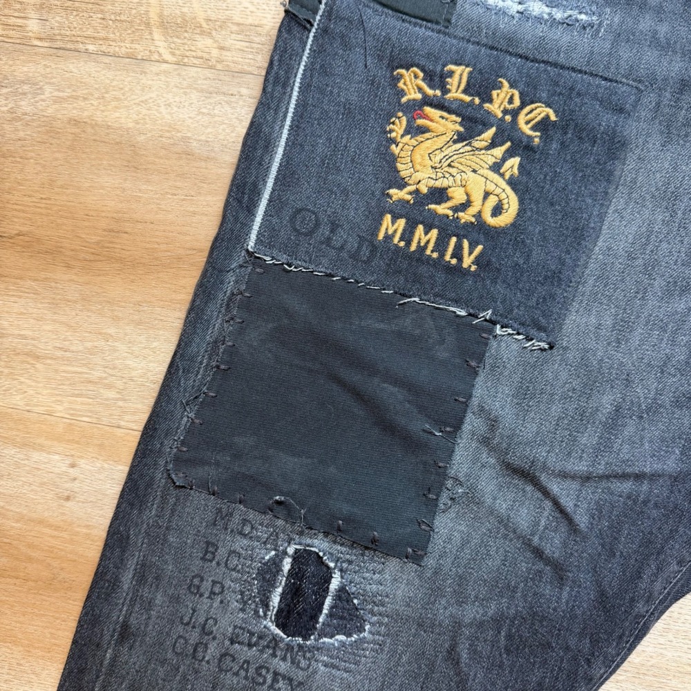 Polo Ralph Lauren Sullivan Slim Jeans Mens 40x30 Black Patchwork Distressed - Picture 5 of 16